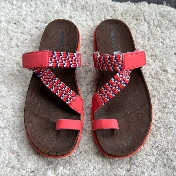 Merrell Women's AROUND TOWN SUNVUE Hot Coral Thong Sandals Size 8 - Picture 2 of 11